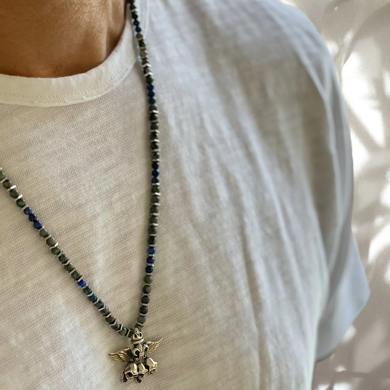 Unique Silver Skull Beaded Necklace