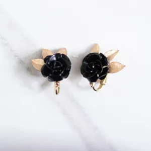Vintage Crown Trifari Black Rose Earrings