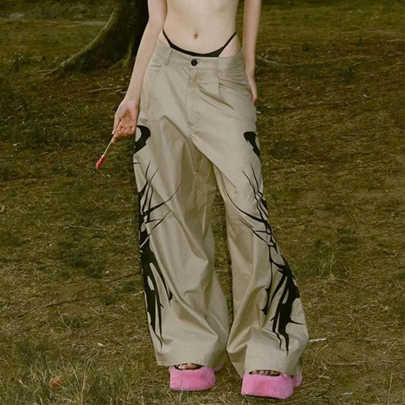 Vintage Ink Print Y2k Punk Baggy Cargo Pants