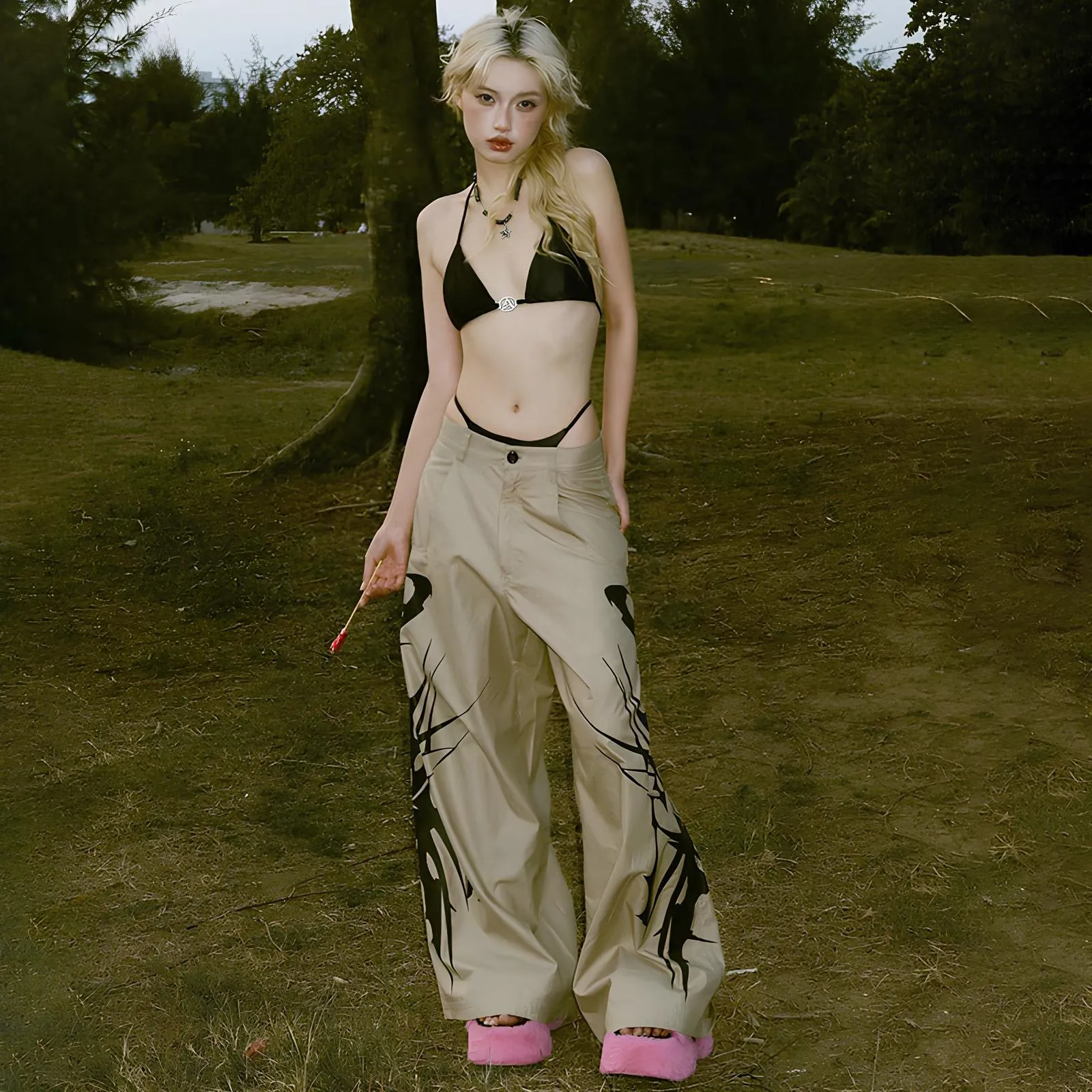 Vintage Ink Print Y2k Punk Baggy Cargo Pants
