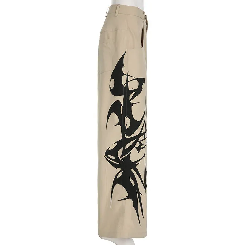 Vintage Ink Print Y2k Punk Baggy Cargo Pants