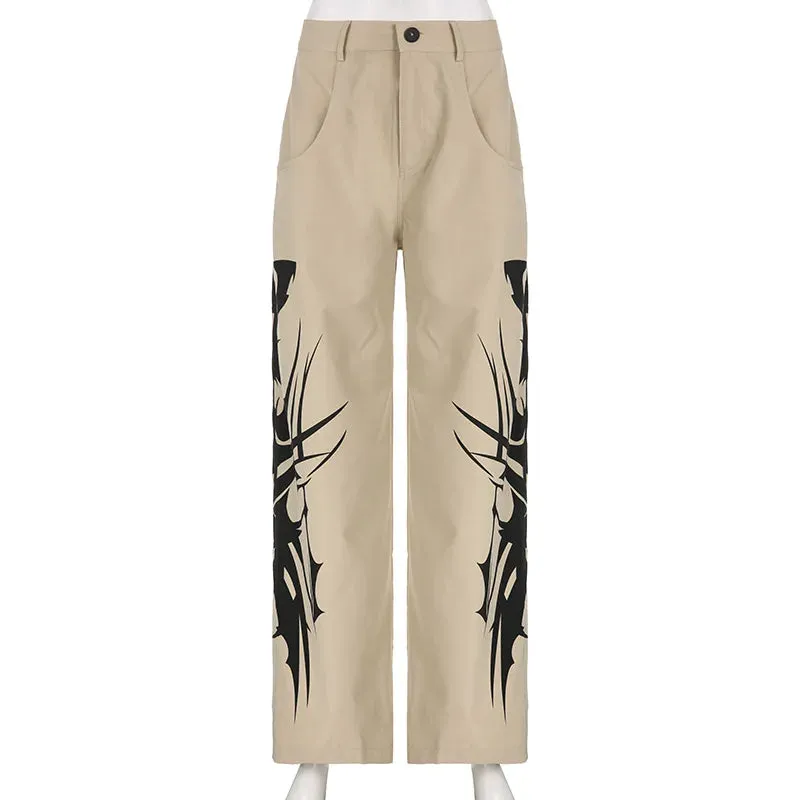 Vintage Ink Print Y2k Punk Baggy Cargo Pants