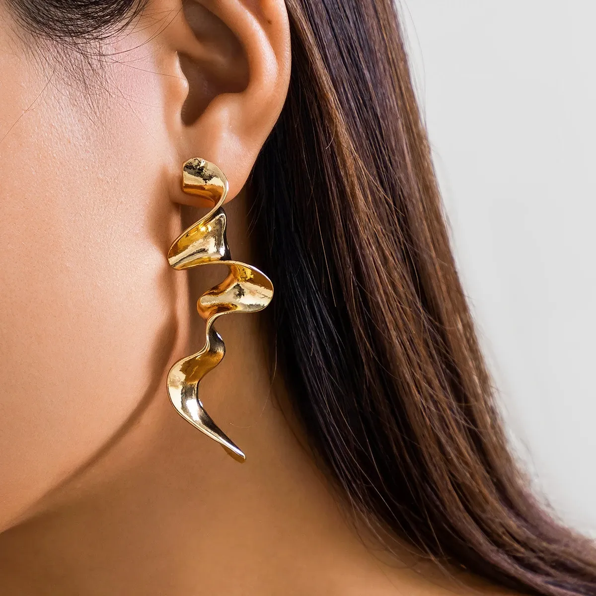 Vintage Irregular Geometric Long Wave Pendant Drop Earrings