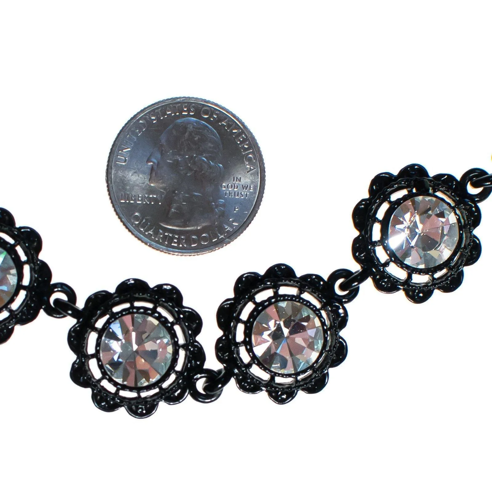 Vintage Sparkling Diamante Rhinestone Bracelet in Black Enamel Cupcake Setting