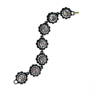 Vintage Sparkling Diamante Rhinestone Bracelet in Black Enamel Cupcake Setting