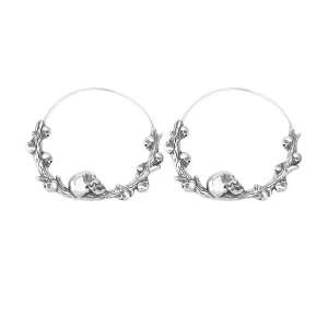 Vintage Stainless Steel Viking Skull Hoop Earrings