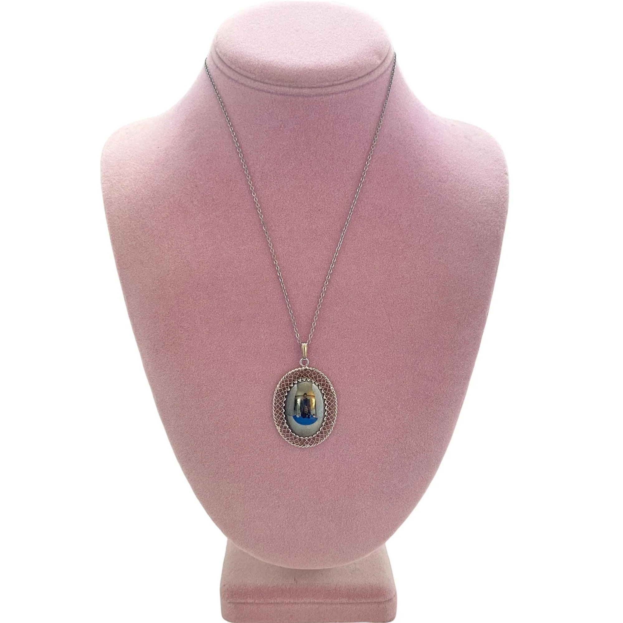 Vintage Whiting and Davis Silver Hematite Pendant Necklace