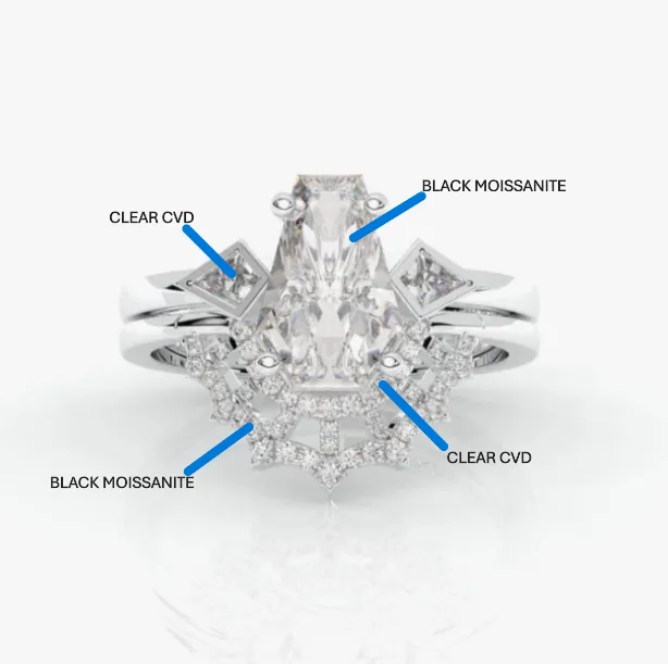 VIP LOVE SPELL- Coffin Cut Diamond Spider Web Gothic Wedding Ring Set