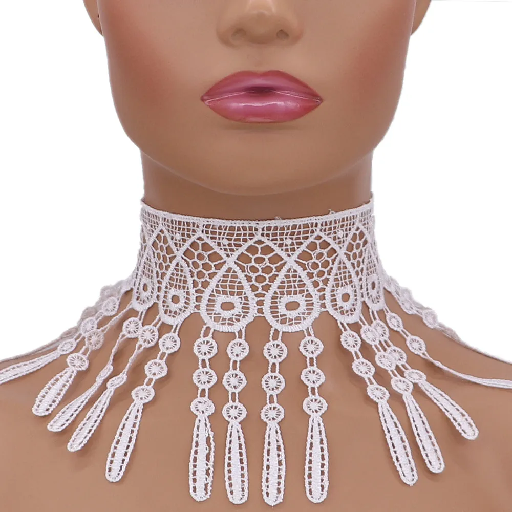 White Fringe Lace Choker Necklace