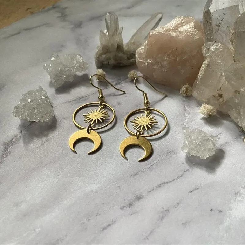 Witchy Halloween Sun and Moon Earrings Drop Phase Boho Hippie Statement Summer Long Jewelry Minimalism Punk  VINTAGE