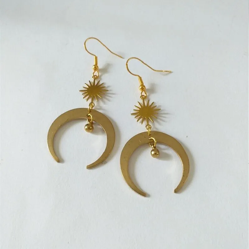 Witchy Halloween Sun and Moon Earrings Drop Phase Boho Hippie Statement Summer Long Jewelry Minimalism Punk  VINTAGE