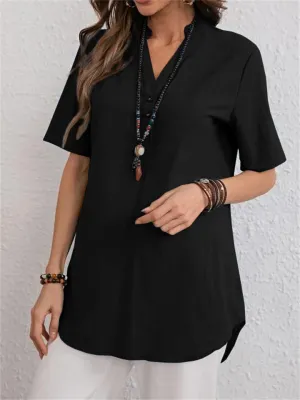 Women's Summer Pure Color Trendy V Neck Shirts