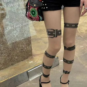 Y2K Gothic Black Leg Loop Jacquard Stockings