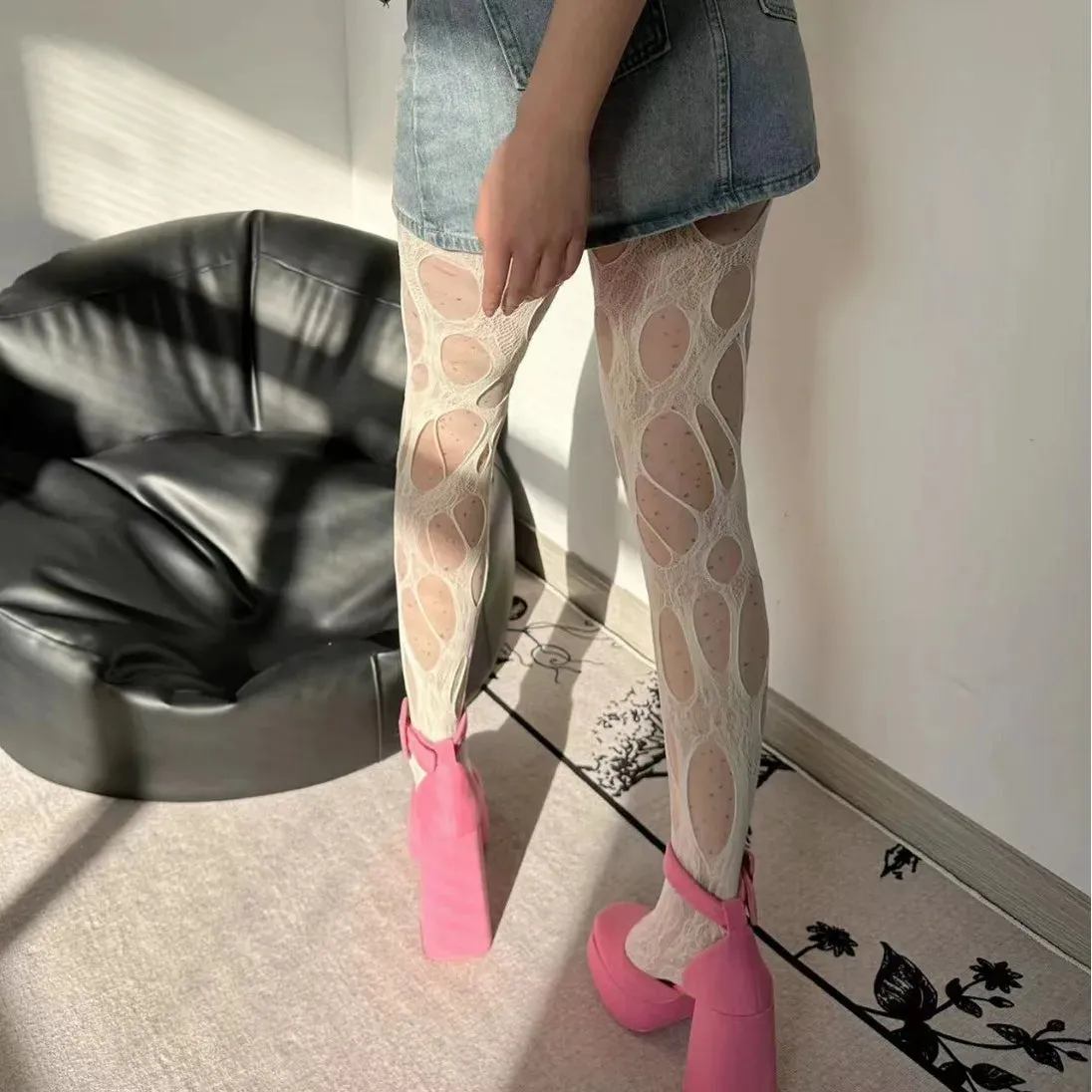 Y2K Sexy Lace Torn Fishing Net Stockings