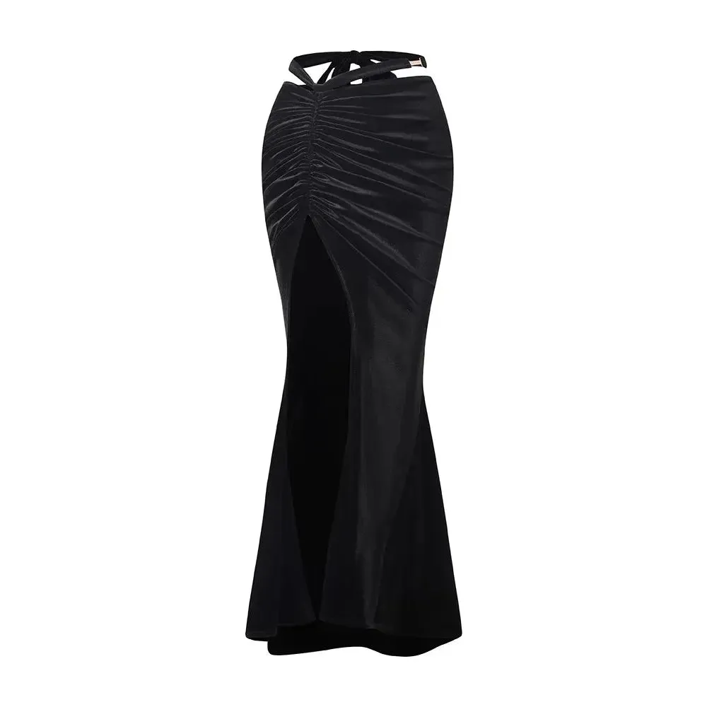 ZYMdancestyle Autumn New Latin Dance Long Skirt Stretchy Velvet Fishtail  Length Adjustable Belt Tranining Practice Wear   #2379